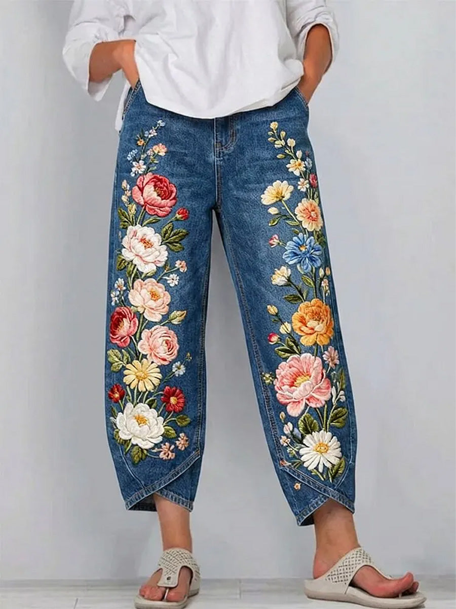 Women's Retro Floral Style Print Casual Style Wide Leg Pants